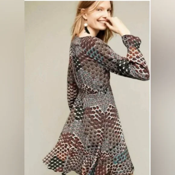 Anthropologie Maeve Monaco Empire Peacock Print Dress. Size: Extra Large. - Picture 3 of 12